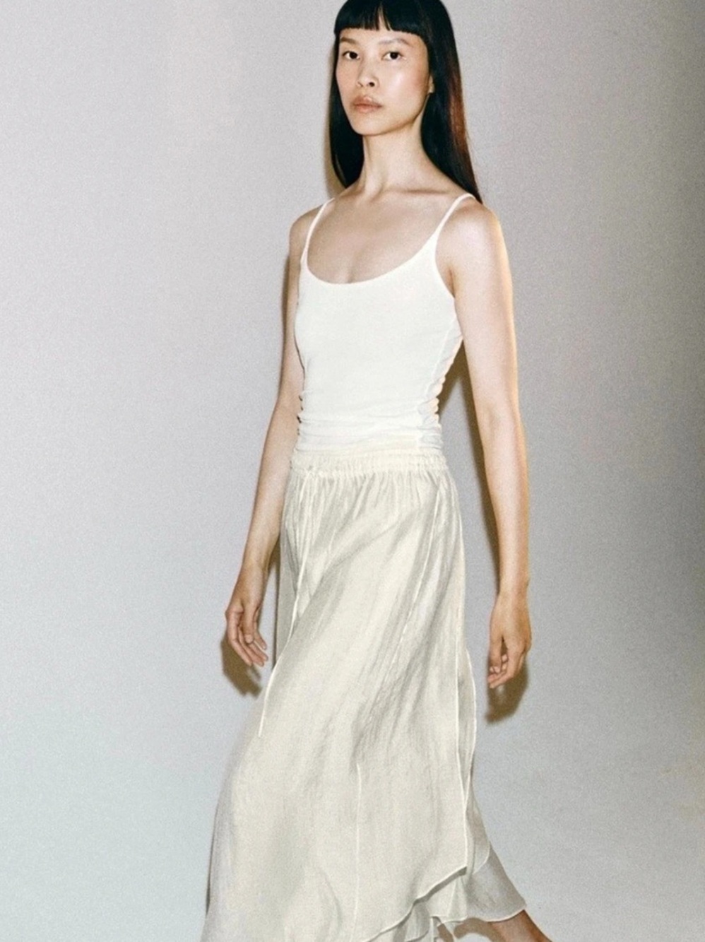 NWT Zara Layered Flowy Midi Skirt in Ivory Size M-L